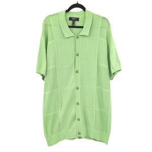 Vintage Style Open Knit Button Shirt Sage Green Cotton Forever 21 Men‎ XXL